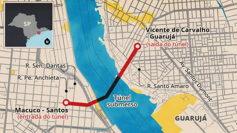 Túnel Santos-Guarujá será construído por empresas estrangeiras (Foto: Reprodução)