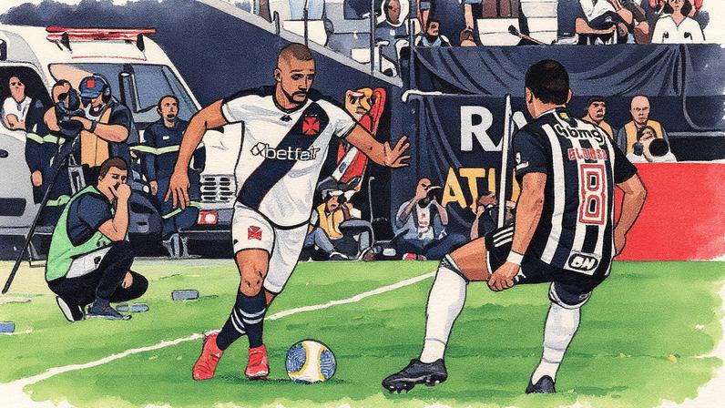 Paulo Henrique tenta driblar Junior Alonso durante a partida entre Vasco e Atlético-MG (Foto: Reprodução)
