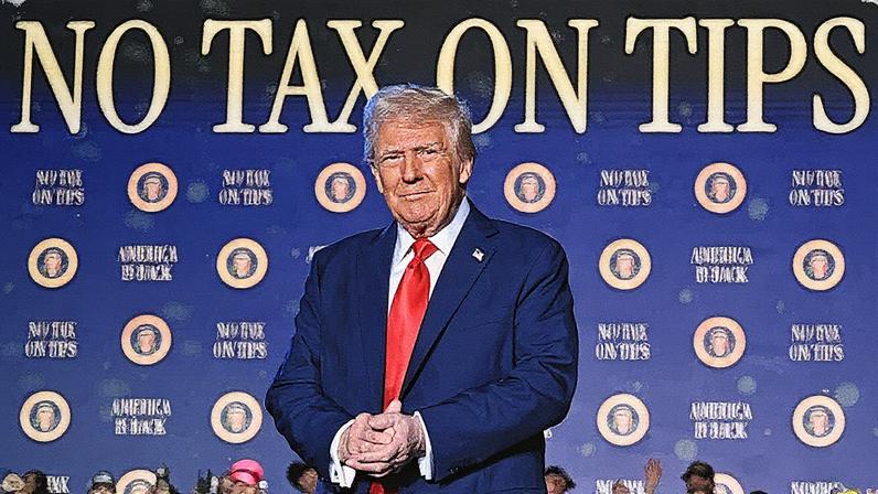 Presidente Donald Trump chega para falar sobre seu plano de acabar com o imposto sobre gorjetas em Las Vegas (Foto: Reprodução)