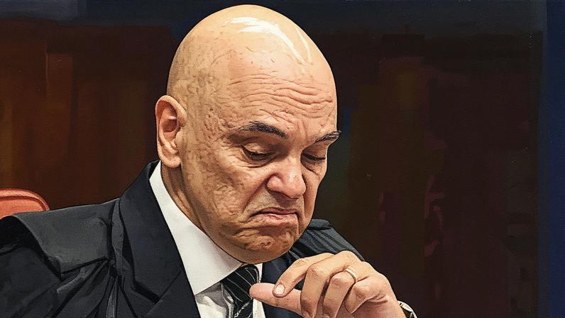 Ministro Alexandre de Moraes durante o 4º dia de julgamento da trama golpista no STF, enquanto o ministro Luiz Fux profere o voto (Foto: Reprodução)