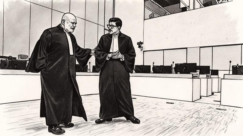O procurador-chefe do Tribunal Penal Internacional, Karim Khan, conversa com o registrador Osvaldo Zavala Giler em Haia (Foto: Reprodução)