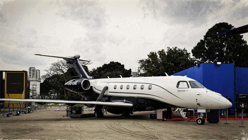 Evento de jatos executivos Labace no aeroporto Campo de Marte, com destaque para o Praetor 600 da Embraer (Foto: Reprodução)