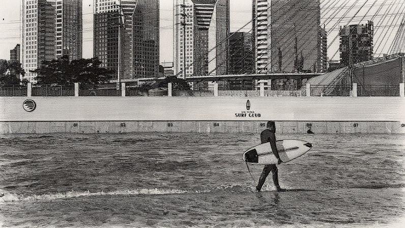 Vista do São Paulo Surf Club, com um prédio de 'altíssimo padrão' em frente ao projeto (Foto: Reprodução)