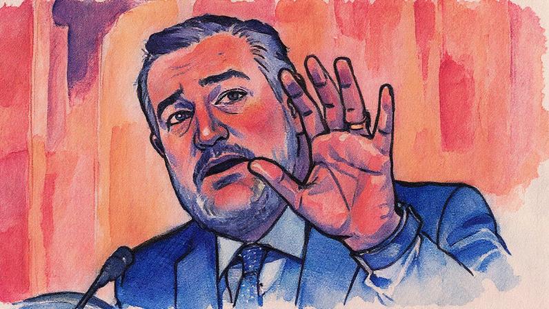 Homem em um palco discute sobre a liberdade de expressão nos EUA, com uma tela ao fundo (Foto: Reprodução)