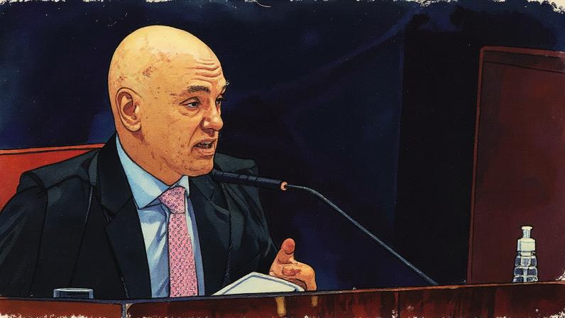 Alexandre de Moraes durante julgamento de Bolsonaro em um tribunal (Foto: Reprodução)