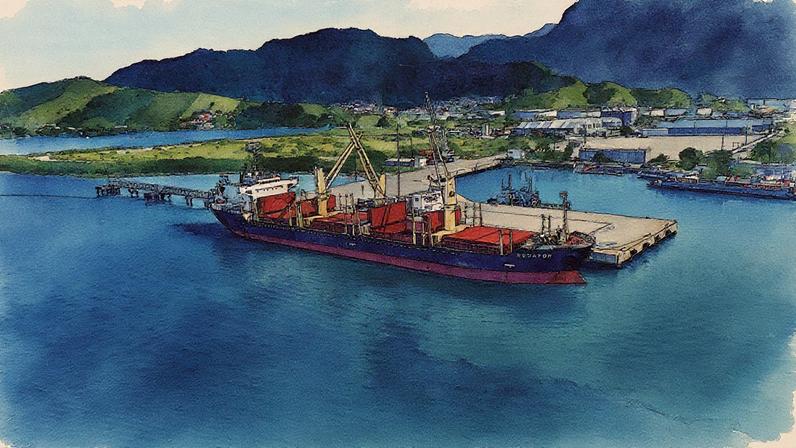 Porto de São Sebastião com embarcações e infraestrutura portuária (Foto: Reprodução)