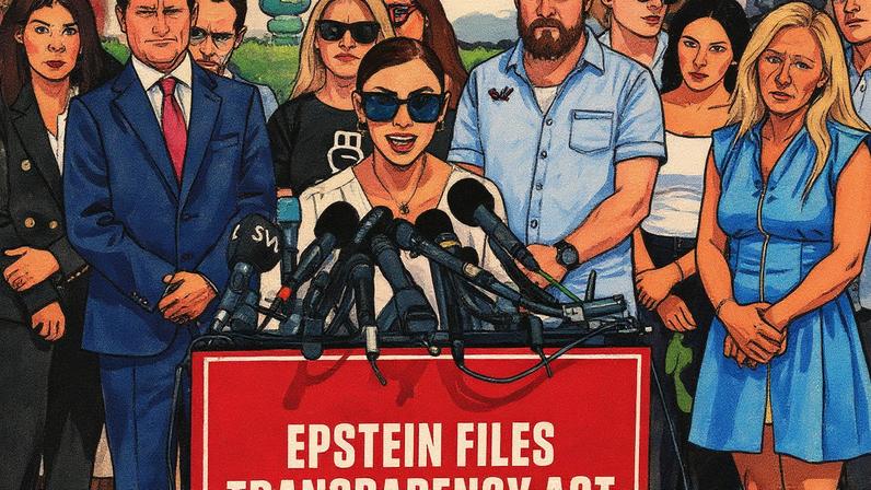 Marina Lacerda, vítima de abusos de Jeffrey Epstein, fala durante uma conferência de imprensa no Capitolio dos Estados Unidos (Foto: Reprodução)