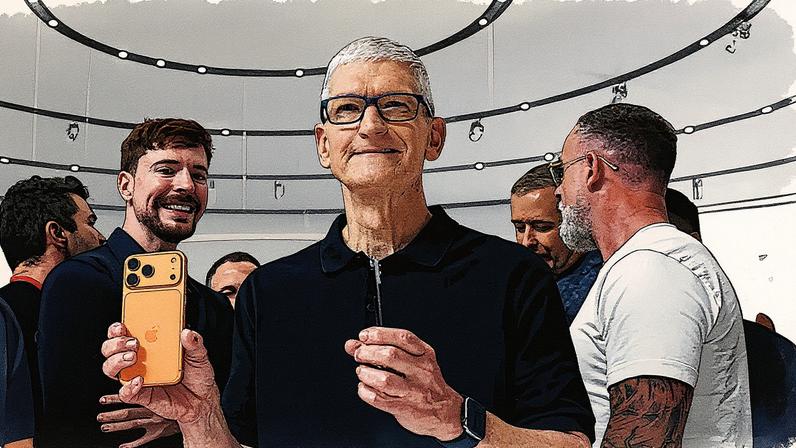 Tim Cook, CEO da Apple, segura o novo iPhone 17 Pro Max (Foto: Reprodução)