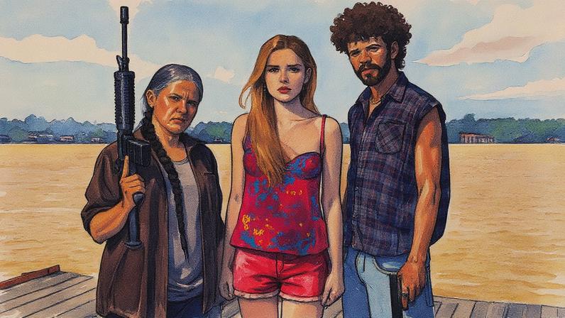 Marleyda Soto como Mariangel, Domithila Cattete como Janalice e Lucas Galvino como Preá em cena da produção brasileira 'Pssica' (Foto: Reprodução)