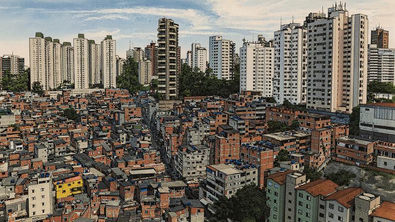 Contrastes entre a favela de Paraisópolis e os prédios da região do Morumbi, em São Paulo (Foto: Reprodução)