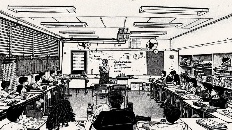 Professora ministra aula para alunos em colégio público no Catete, zona sul do Rio de Janeiro (Foto: Reprodução)