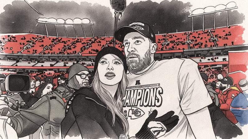 Taylor Swift e Travis Kelce posam juntos em um evento (Foto: Reprodução)
