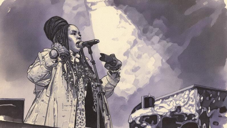 Cantora americana Lauryn Hill se apresenta no palco The One durante show (Foto: Reprodução)