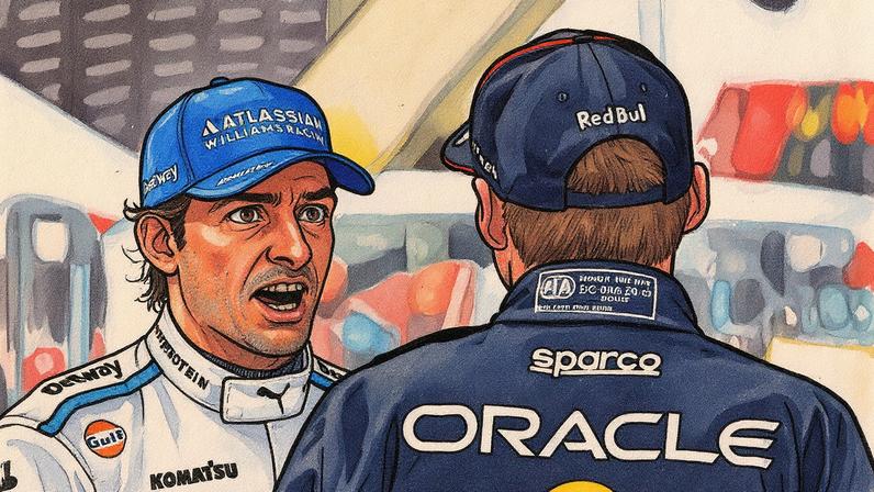 Carlos Sainz conversa com Max Verstappen após a classificação em Bakú, Azerbaijão (Foto: Reprodução)
