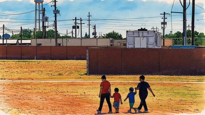 Família migrante em um centro de detenção em Dilley, Texas (Foto: Reprodução)