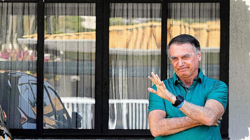 Ex-presidente brasileiro Jair Bolsonaro acena em sua residência em Brasília (Foto: Reprodução)