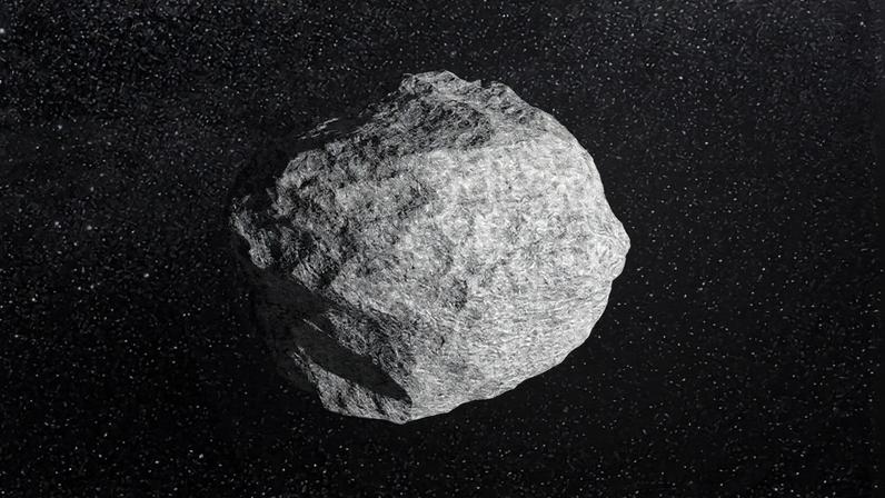 Representação artística do asteroide 2024 YR4, com indicação de 1,3% de chance de colisão com a Terra em dezembro de 2032 (Foto: Reprodução)
