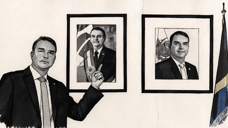 Flávio Bolsonaro em seu gabinete no Senado Federal, em Brasília (Foto: Reprodução)