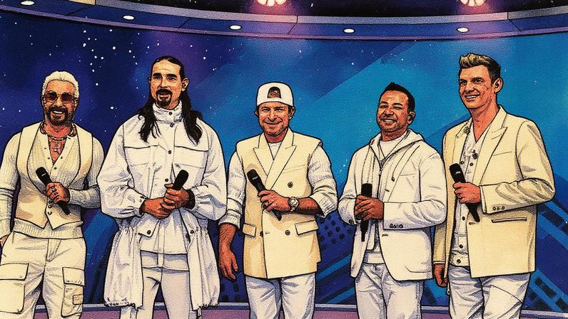 Os cinco membros dos Backstreet Boys se apresentam em fevereiro de 2025 (Foto: Reprodução)