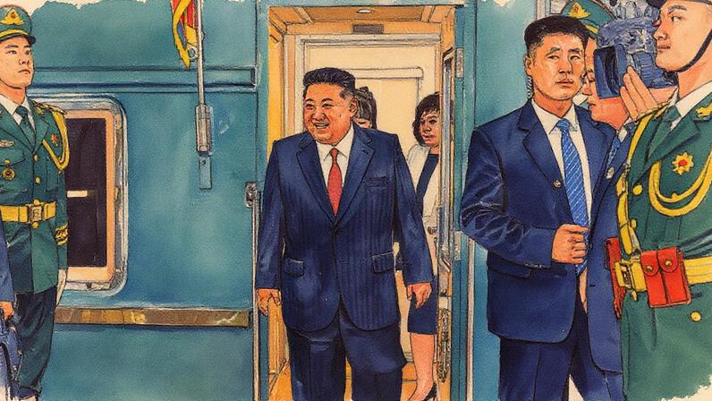 Líder da Coreia do Norte, Kim Jong-un, desembarca de um trem em estação ferroviária em Pequim (Foto: Reprodução)