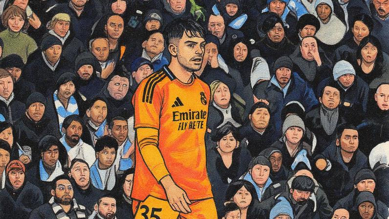 Asencio durante os playoffs da Champions League entre Real Madrid e Manchester City (Foto: Reprodução)