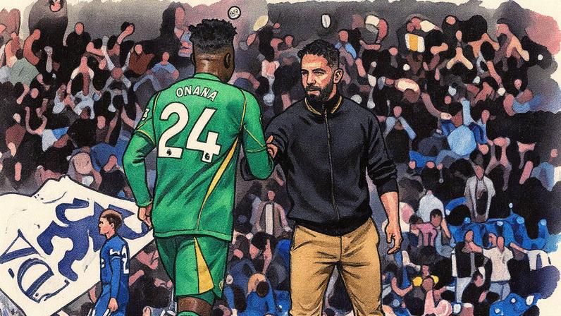 Ruben Amorim cumprimenta Onana durante partida do Manchester United (Foto: Reprodução)