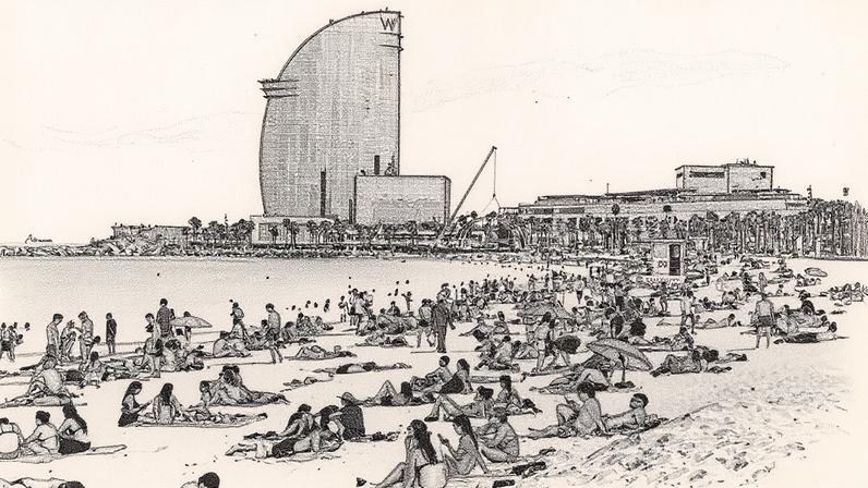 Praia de Barcelona lotada de turistas durante a alta temporada de verão na Europa (Foto: Reprodução)