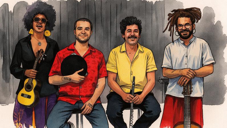 Grupo musical Choro Amoroso se apresenta em palco (Foto: Reprodução)