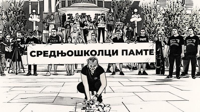 Dijana Hrka deposita flores em uma rua de Belgrado, em homenagem às vítimas do derrumbe da marquesina na estação de trem de Novi Sad (Foto: Reprodução)