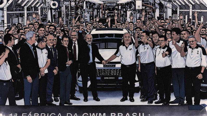 Presidente do Brasil, Luiz Inácio Lula da Silva, e CEO da GWM, Mu Feng, durante a inauguração de fábrica em Iracemápolis, São Paulo (Foto: Reprodução)
