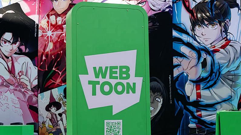 Placa da Webtoon Entertainment Inc. durante o evento de oferta pública inicial fora do Nasdaq MarketSite em Nova York (Foto: Reprodução)