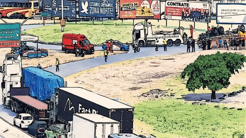 Caminhão tombado na Avenida Brasil (Foto: Reprodução)