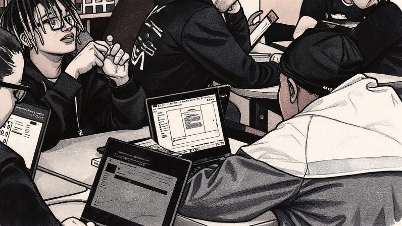 Grupo de jovens conversa em frente a computadores em Denver, Colorado (Foto: Reprodução)
