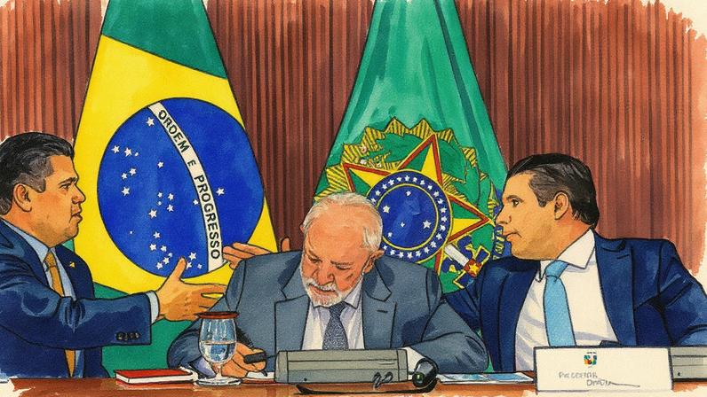 Presidente Luiz Inácio Lula da Silva assina medida provisória da reforma do setor elétrico, acompanhado pelos presidentes do Senado e da Câmara dos Deputados, no Palácio do Planalto (Foto: Reprodução)