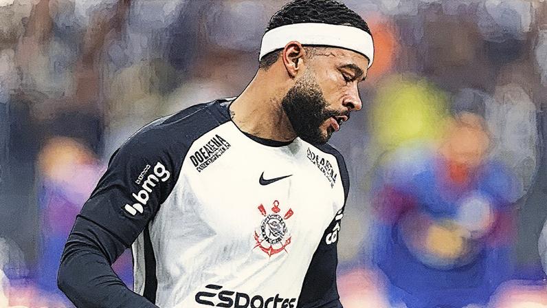 Memphis Depay em campo durante a partida entre Corinthians e Red Bull Bragantino (Foto: Reprodução)