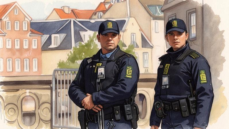Police officers stand guard in Copenhagen as Denmark prepares a meeting of European Union leaders. Photograph: Leonhard Föger/Reuters
