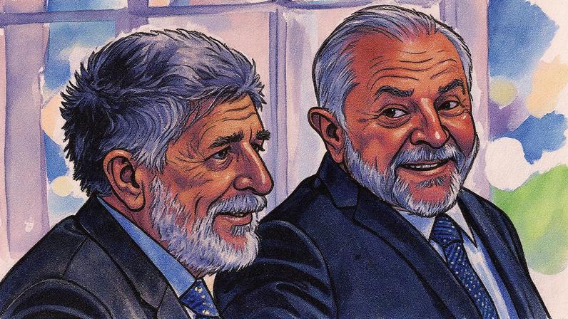 Lula e Celso Amorim durante visita do presidente da Argentina, Alberto Fernández (Foto: Reprodução)