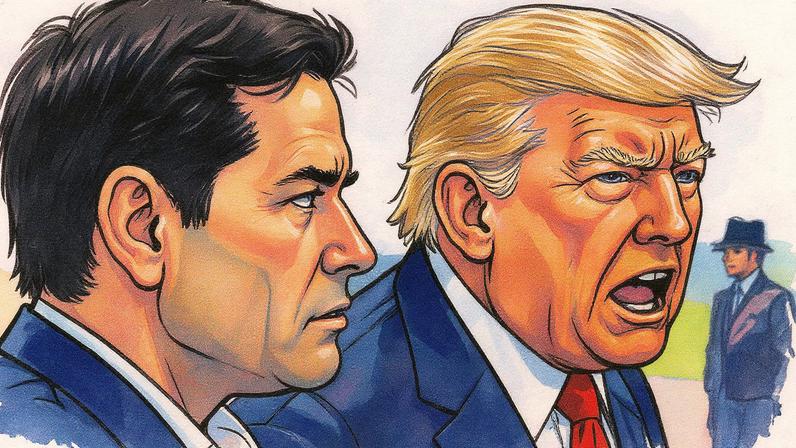 Presidente Donald Trump ao lado do secretário de Estado Marco Rubio (Foto: Reprodução)