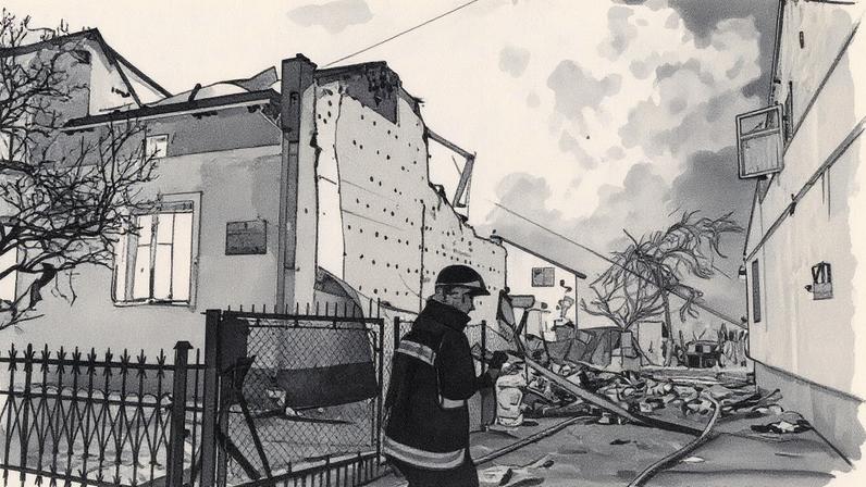 Agentes dos serviços de emergência trabalham para apagar um incêndio após um ataque na região de Kharkiv, Ucrânia (Foto: Reprodução)