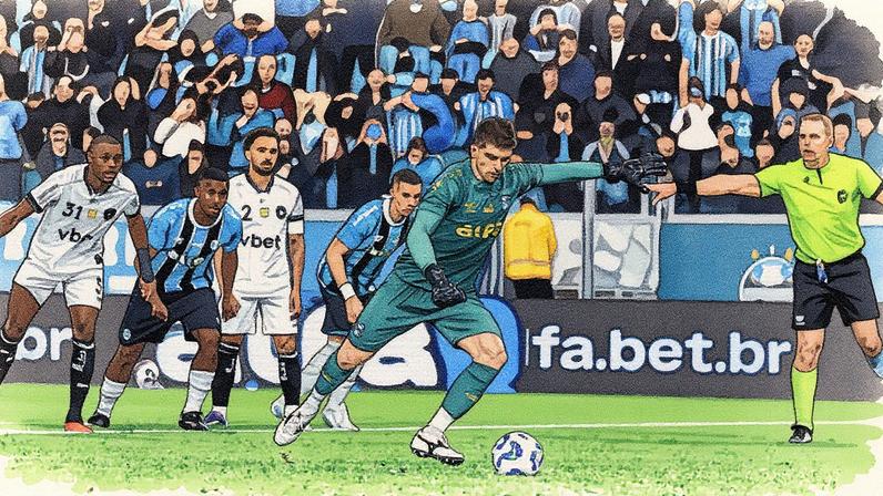 Tiago Volpi marcou após pênalti sugerido pelo VAR em Grêmio x Botafogo (Foto: Lucas Uebel/Grêmio)