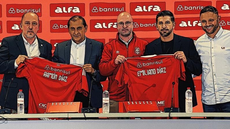 Apresentação de Ramón e Emiliano Díaz no Internacional (Foto: Ricardo Jardim/SC Internacional)