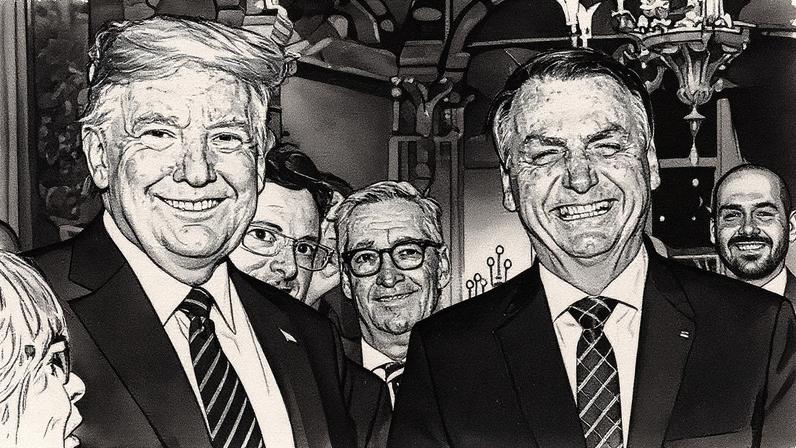 Donald Trump e Jair Bolsonaro durante um jantar na Flórida, Estados Unidos (Foto: Reprodução)