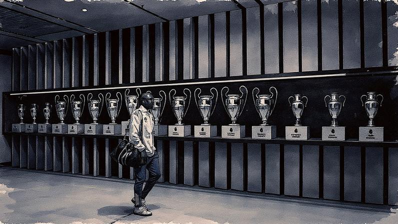 Real Madrid exibe troféus da Champions no túnel que leva ao vestiário do Santiago Bernabéu (Foto: Reprodução)