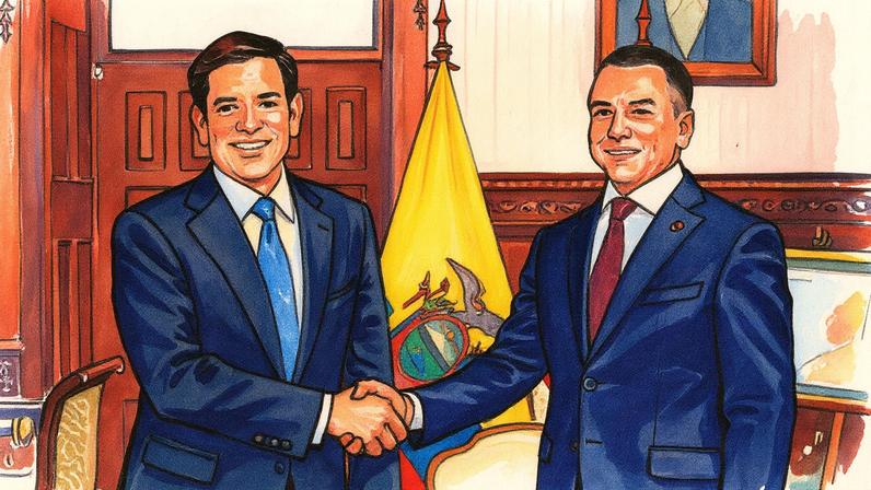 Marco Rubio, secretário de Estado, e Daniel Noboa, presidente de Ecuador, posam juntos em Quito (Foto: Reprodução)