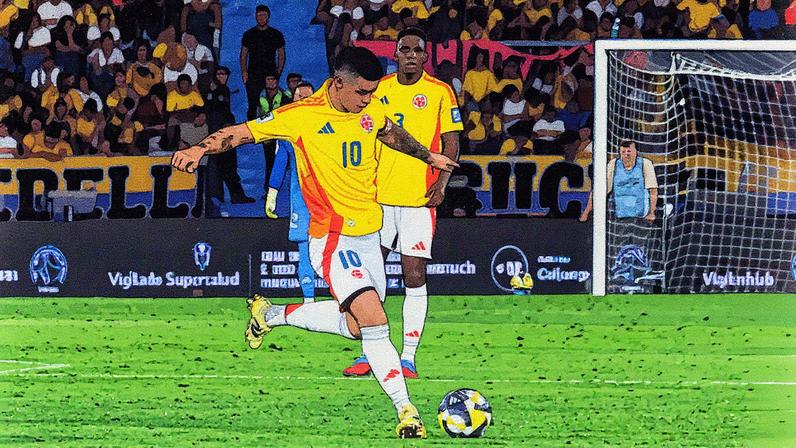 James Rodríguez, da Colômbia, durante as eliminatórias para o Mundial de 2026 em Barranquilla (Foto: Reprodução)