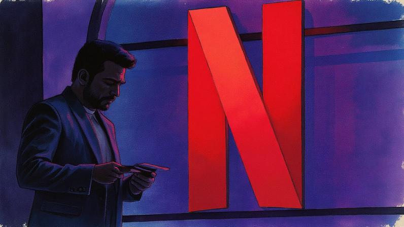 Homem diante do logo da Netflix em evento em Mumbai, Índia (Foto: Reprodução)