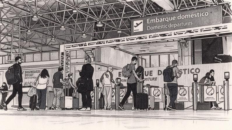 Passageiros embarcam no Aeroporto Internacional do Galeão, no Rio de Janeiro (Foto: Reprodução)