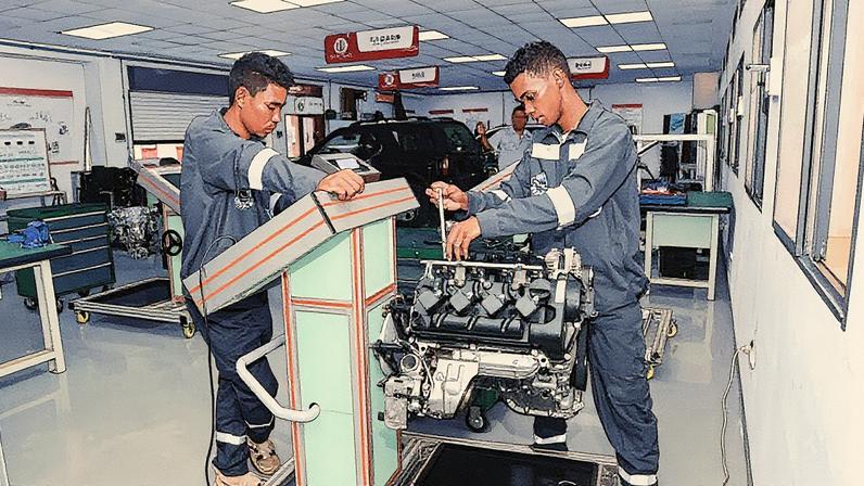 Estudantes de mecânica automotiva em um workshop Luban em Madagascar (Foto: Reprodução)