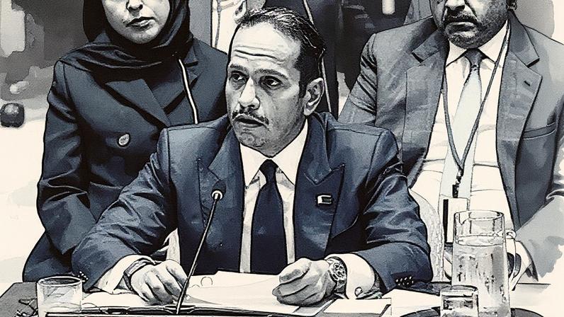 Primeiro-ministro catariano, Mohamed bin Abdulrahman Al Thani, durante discurso no Conselho de Segurança da ONU em Nova York (Foto: Reprodução)