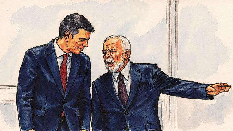Presidentes Sánchez e Lula durante visita oficial no palácio de Planalto em março de 2024 (Foto: Reprodução)
